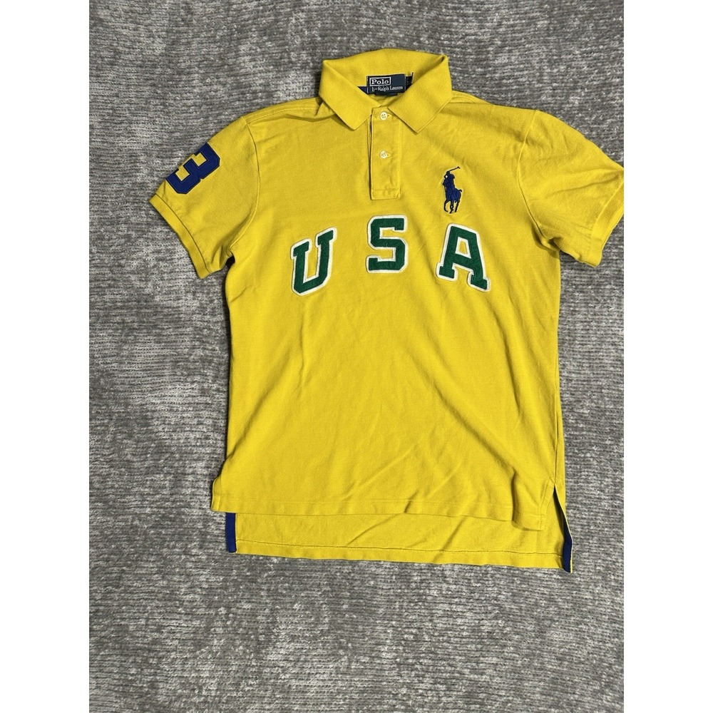 Polo Ralph Lauren Yellow Polo Shirt USA Custom Fit Medium Short Sleeve